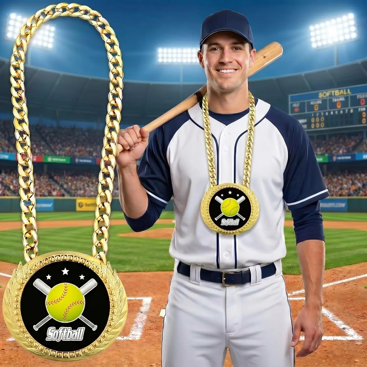 MVP Turnover Chain Medal 6" Big  Champ Award Necklace Chain Baseball Basketball Football Soccer Softball Volleyball  Competitions Prize Gifts and Party Favors