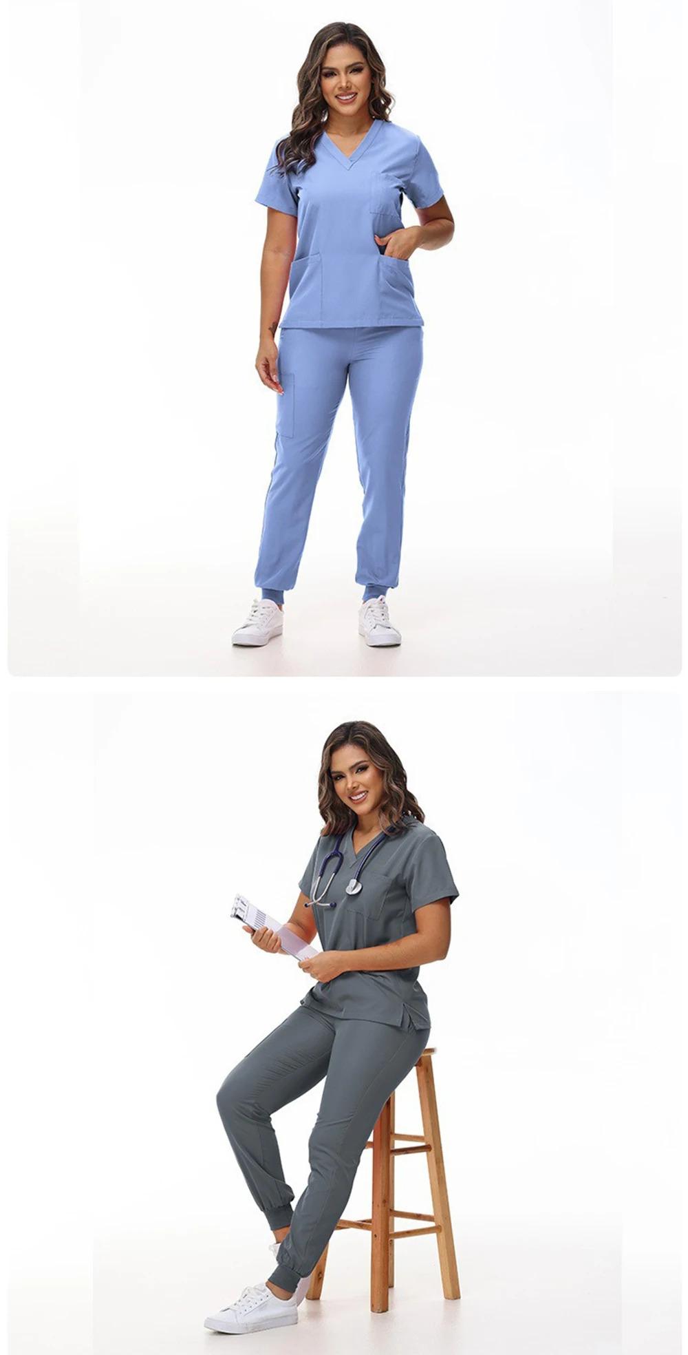 Brand New Women's Medical Scrub Suit Stretch Surgical Uniform with Pockets Top and Pants Nurse Doctor Workwear Overalls Casual Womenwear