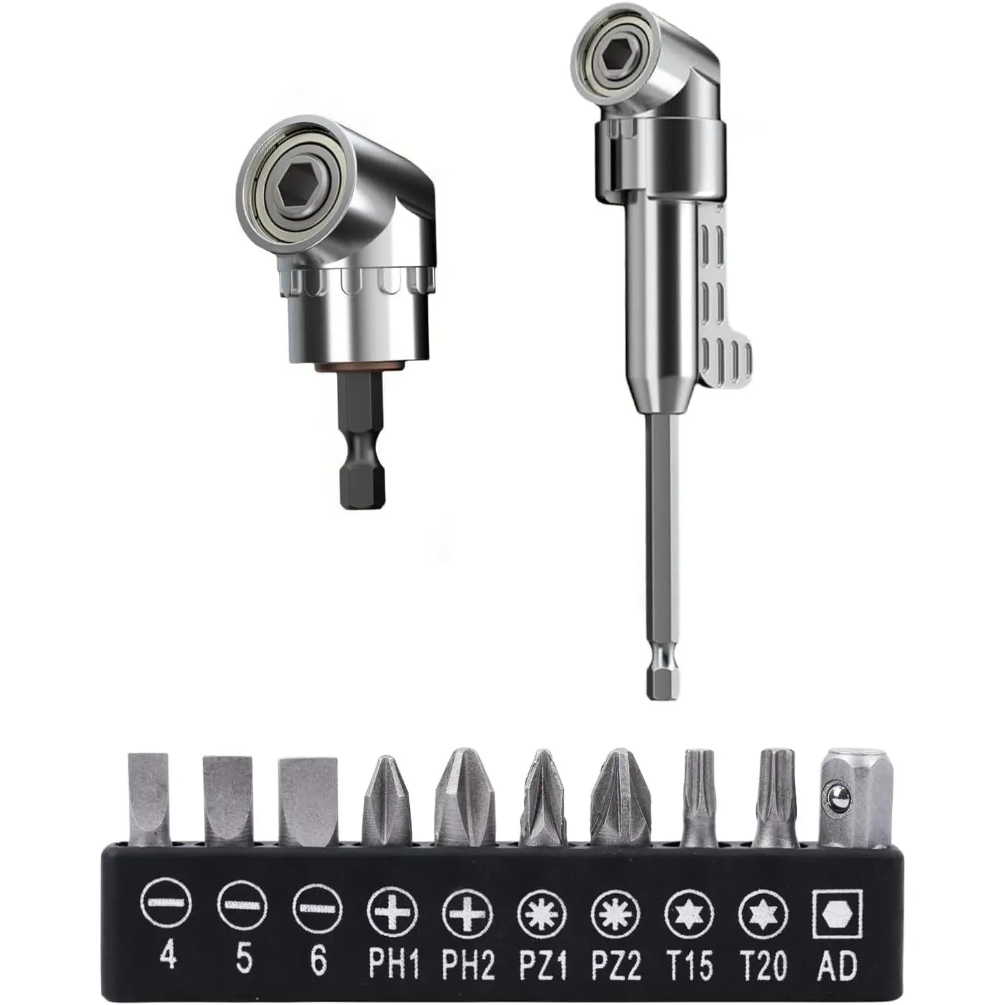 105 Degree Right Angle Drill Adapter, 2025 New Right Angle Head Drill Driver Extension Bit Power Screwdriver Socket Adapter, Corner Tool Screw Hub with Multi-function Bend Screwdriver Bit (Short+Long)