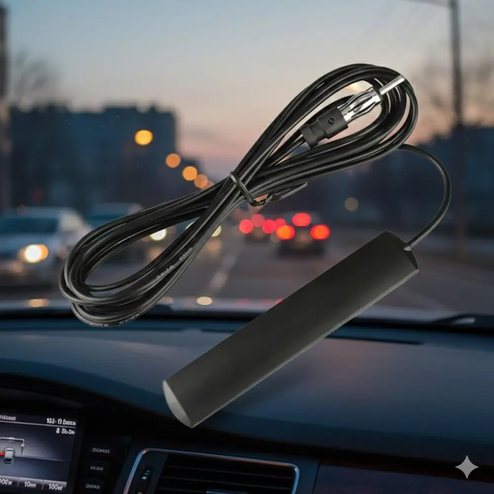 Car FM AM Radio Signal Booster Antenna Amplifier - Eliminate Static Noise, Enhance Reception & Range for Cars RVs Boats Trucks. Easy Installation, Universal Fit.