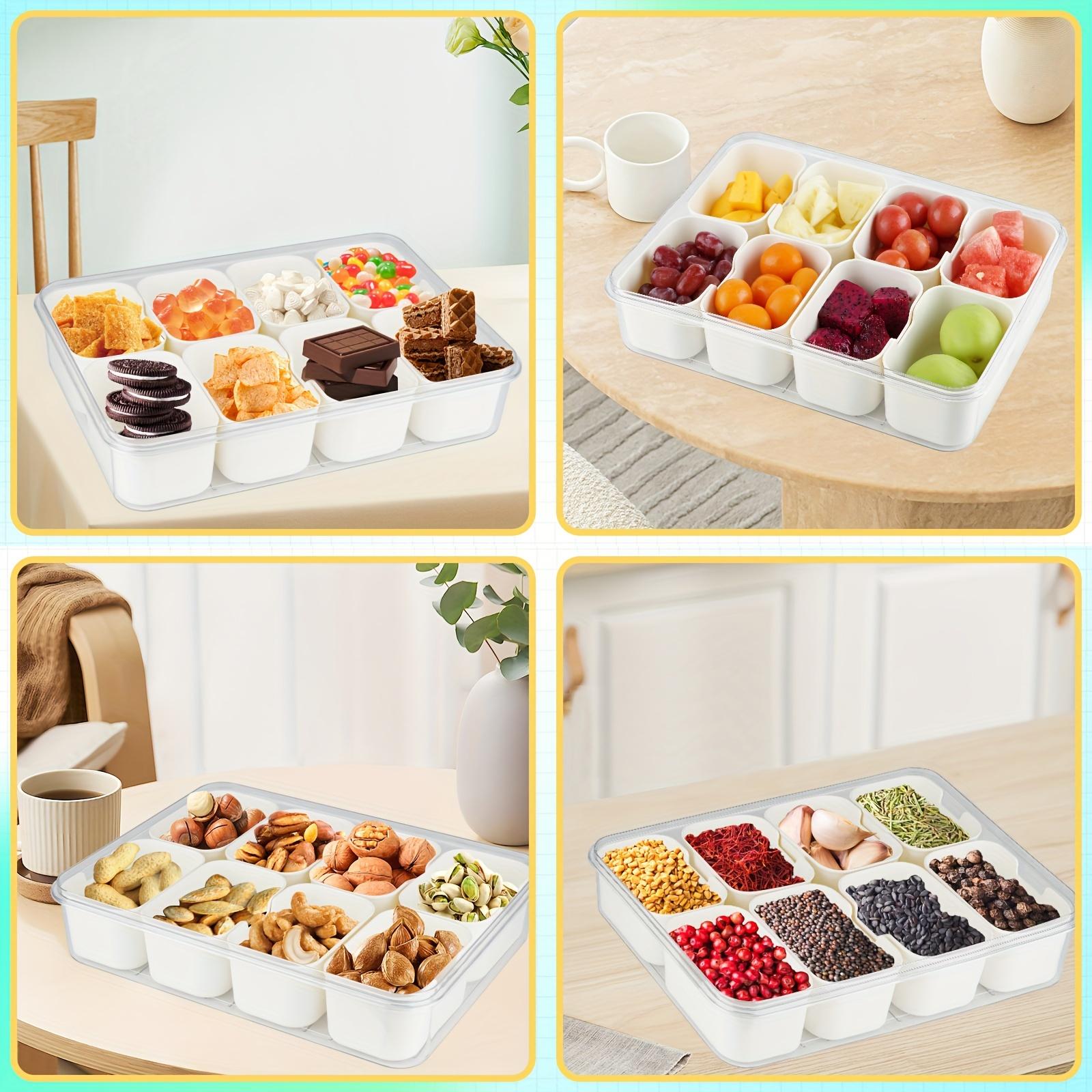 1pc, Multi-Compartment Box With Handle, Plastic Food Serving Tray With Lid, Stackable Fruit And Vegetable Container, 8 Detachable Mini Boxes For Snacks, Salads, Candy