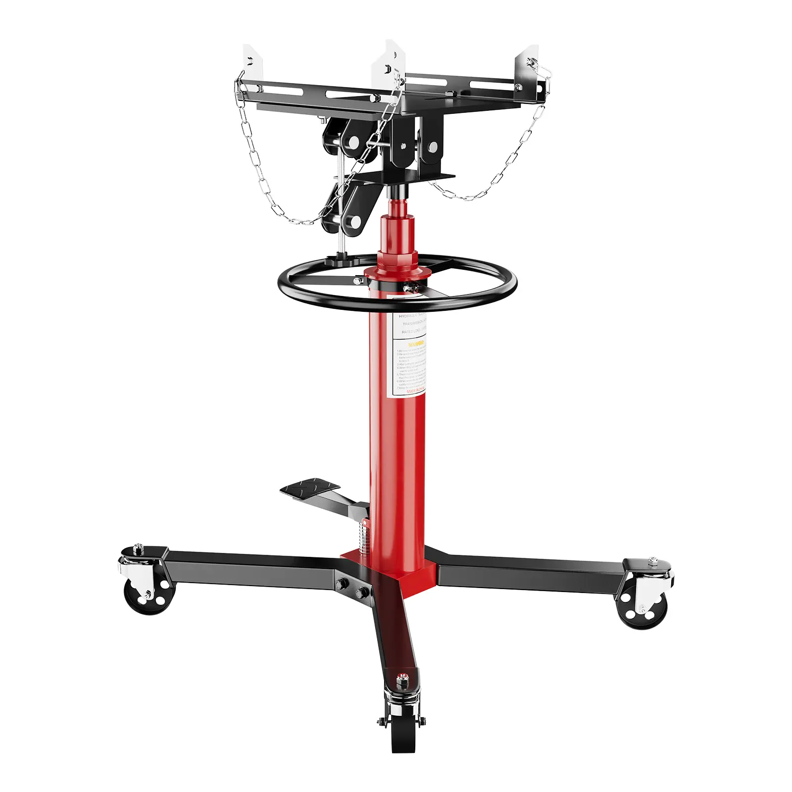 1100 lb & 1320 lb Hydraulic Telescopic Transmission Jack, High-Lift, Foot Pedal, 360° Swivel Wheels, Red