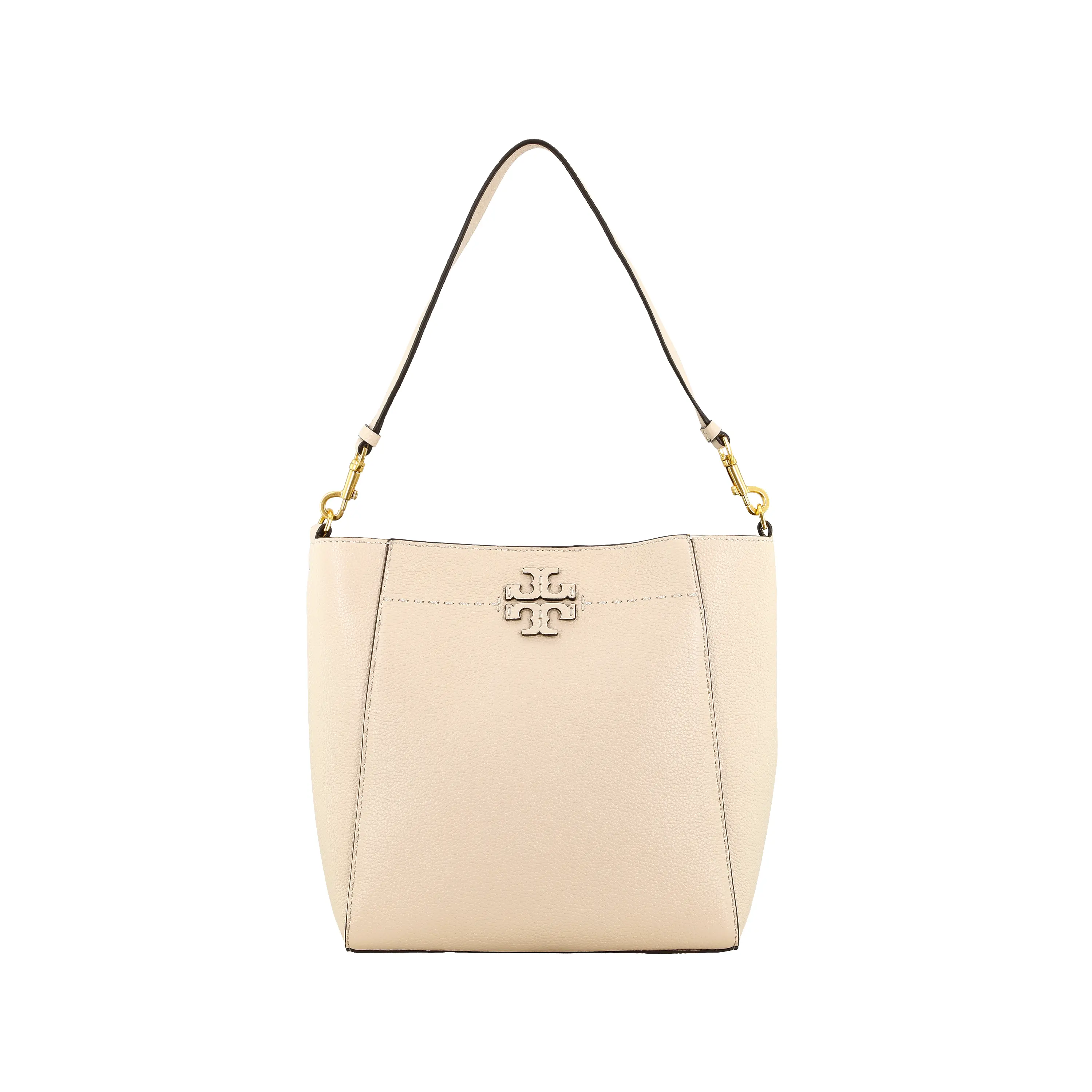 Tory Burch McGraw Leather Bucket Bag for Women – Magnetic Closure, Crossbody and Shoulder Style, Cream White