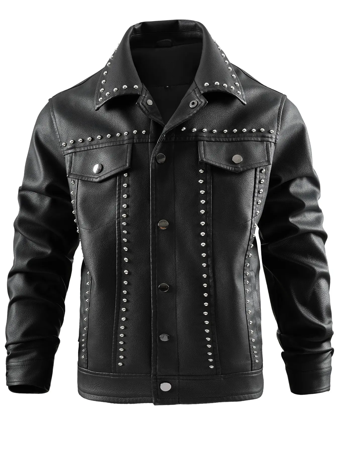 Men's PU Thin Jacket, Rivet Decoration, Punk Style, Fashion, Lightweight Seasonal Jacket, Casual Daily Wear, Music Festival Party, Loose Fit