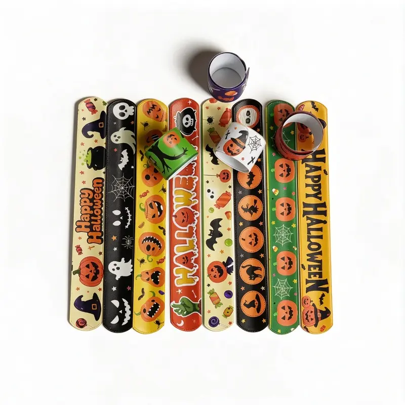 Spooky Halloween Themed Slap Wristbands, Kids Interactive Stress Relief Slap Bracelets, Halloween Party Favors, Children Birthday Gathering Decor Photo Booth Props Accessories