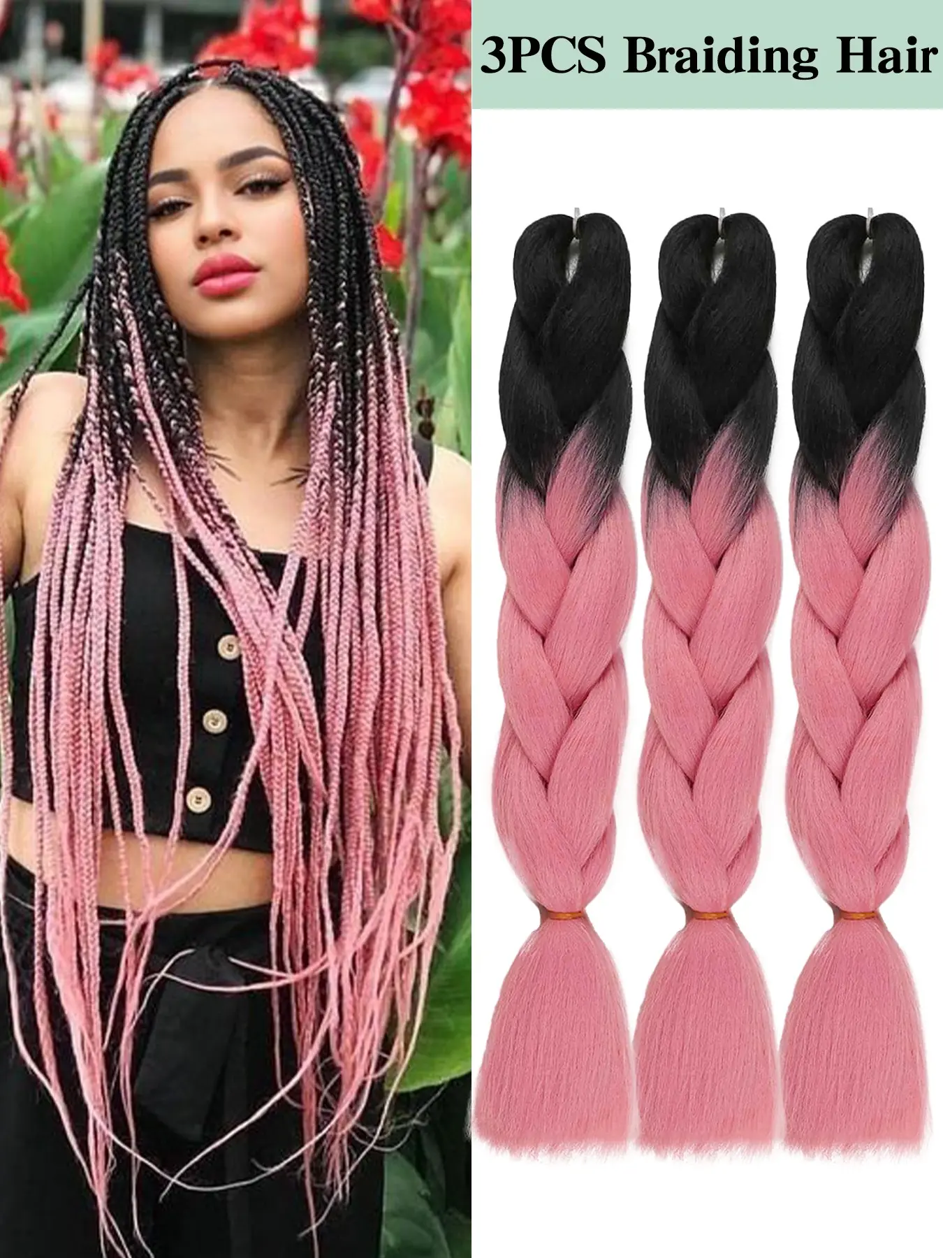 Braiding Hair,Colored Braiding Hair Extensions for Women Girl 24 Inch 3 Packs Braiding Hair Extensions for Braids,Synthetic High Temperature Crochet Jumbo Braid Hair