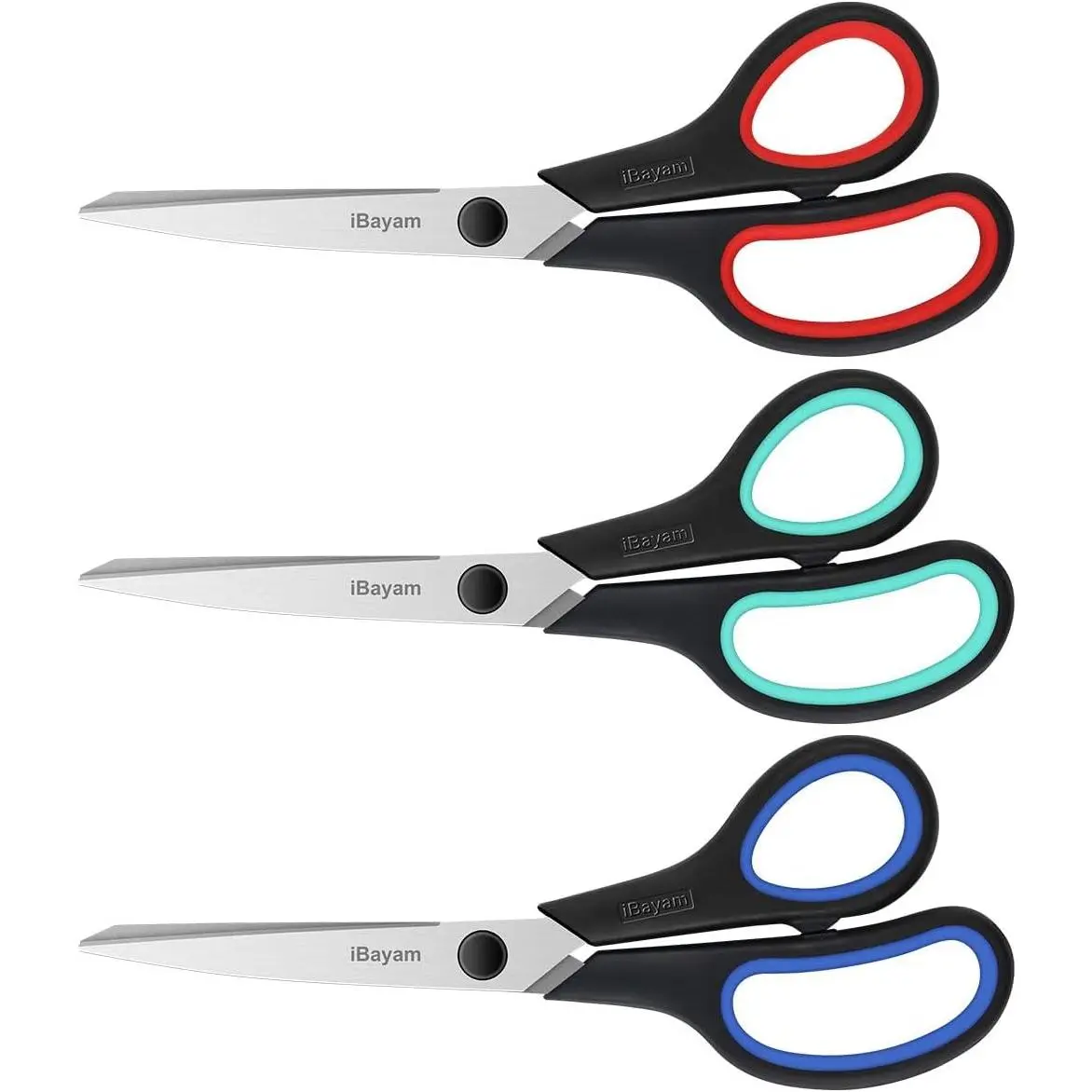 8.5" Duty Scissors All Purpose for Office School Crafts Sewing| 3-Pack,-2.5mm Stainless Blades, Grip Handles, Left & Handed – Teacher Desk & Classroom Must-Have