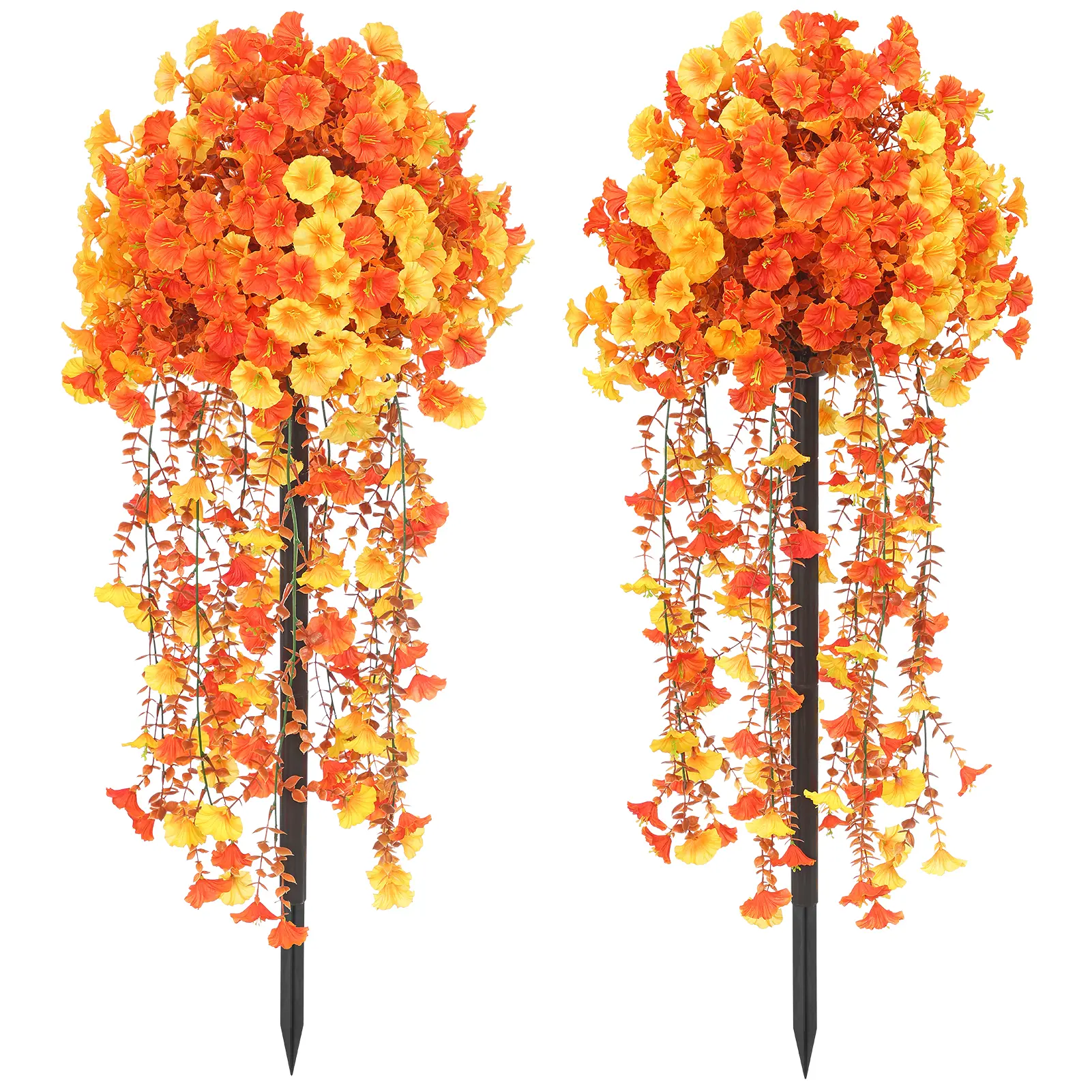 Artificial Flowers for Outdoors, 2 PCS Fake Flowers Silk Morning Glory with Leaves, UV Resistant Look Real Flowers for Decoration Planters Garden Patio Porch Hanging Window Farmhouse