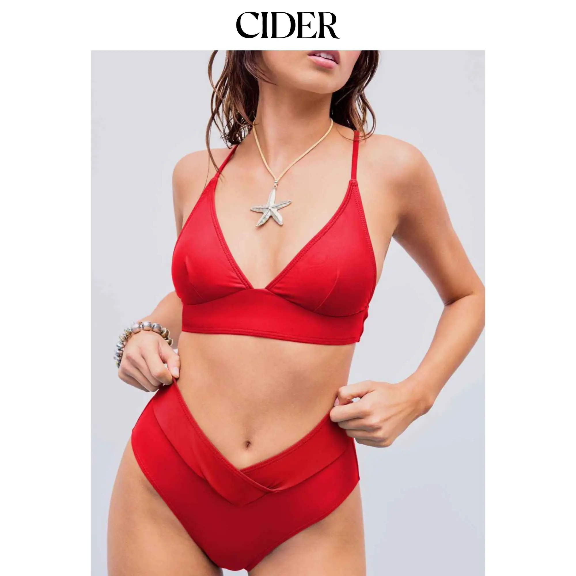 Cider Shaping V-neck Solid Jersey Bikini Swimsuit