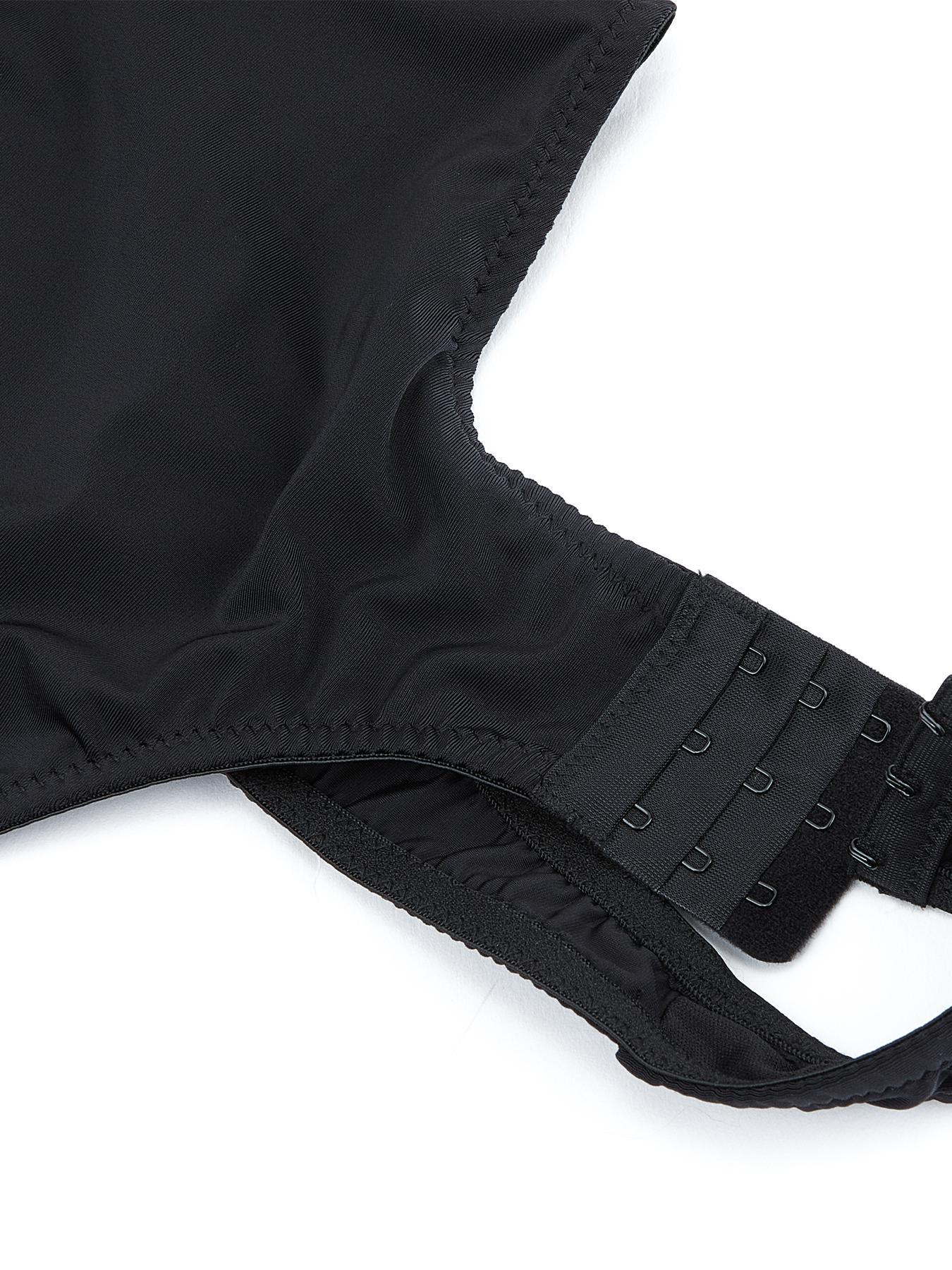 Women's Solid Backless Hook Eye Design Shapewear Bodysuit, Adjustable Strap Hollow Out Padded Bodysuit, Smooth High Stretch Fit Tummy Control Shaper for Daily Wear