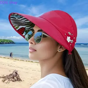 Women's 50+ UV Protection Sun Visor Hat |  Floral Decor Wide Brim Adjustable Hat | Summer Beach Vacation Travel Cruise Birthday Gift For Her | Lightweight Outdoor Fashion Accessory For Women