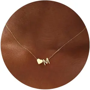 Turandoss Heart Initial Necklace for Women Teen Girls - 18K Gold Plated Letter A-Z Pendant Necklace Dainty Heart Necklaces Tiny Initial Necklaces Birthday Gifts for Women Jewelry