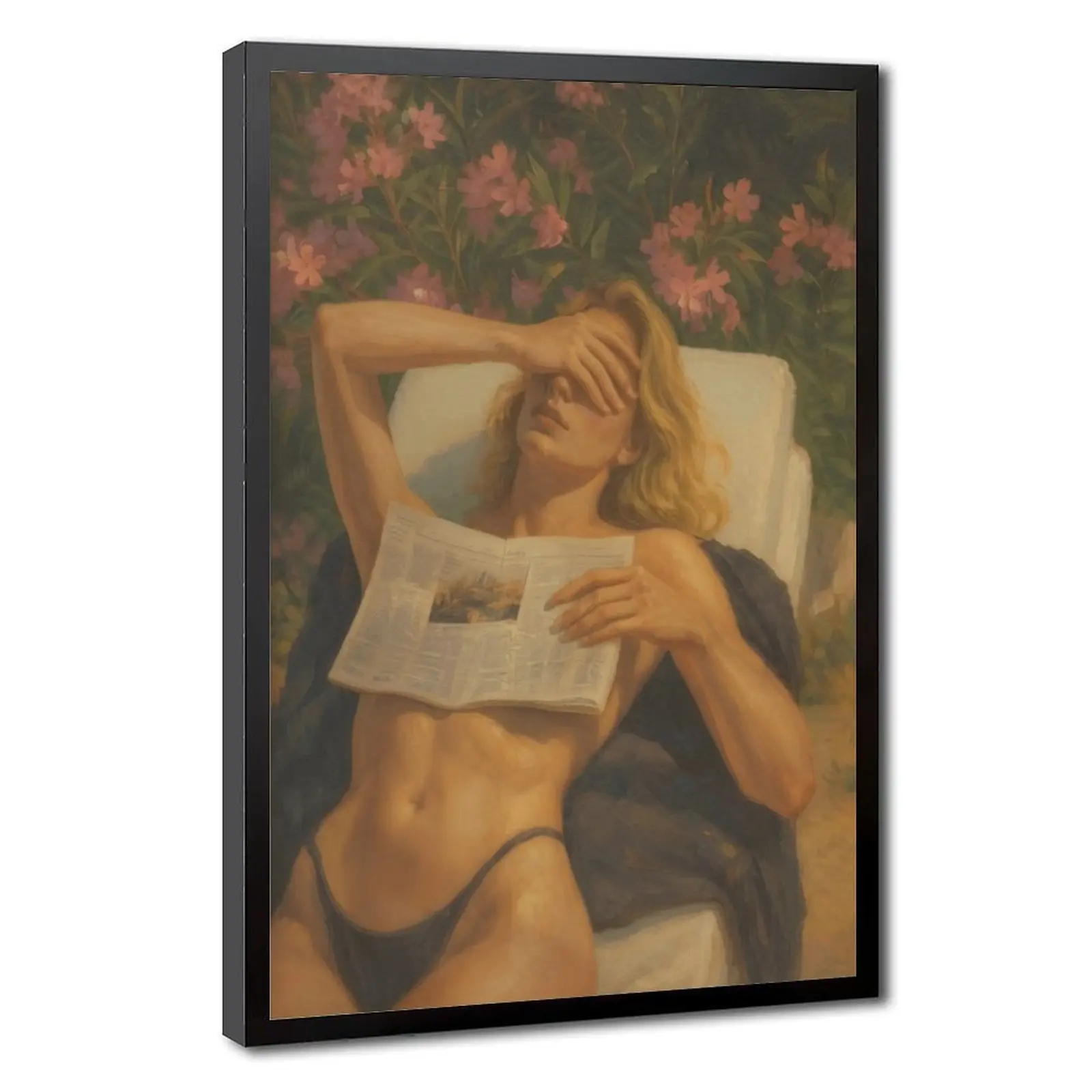 Feminine Sunbathing Woman Wall Art - Floral Summer Painting, Vintage Poster, Bold Aesthetic Home Decor (08×12inch(20×30cm), 12" x 18", 20" x 30", 24x36)