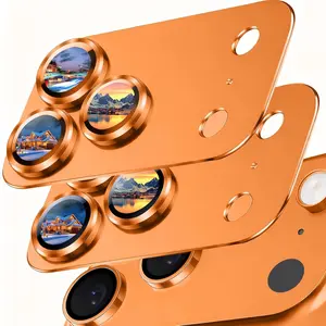 Two-Piece Silver Camera Lens Protector for iPhone 17 Pro Max Metallic Aluminum Ring with Tempered Glass Shatterproof Film