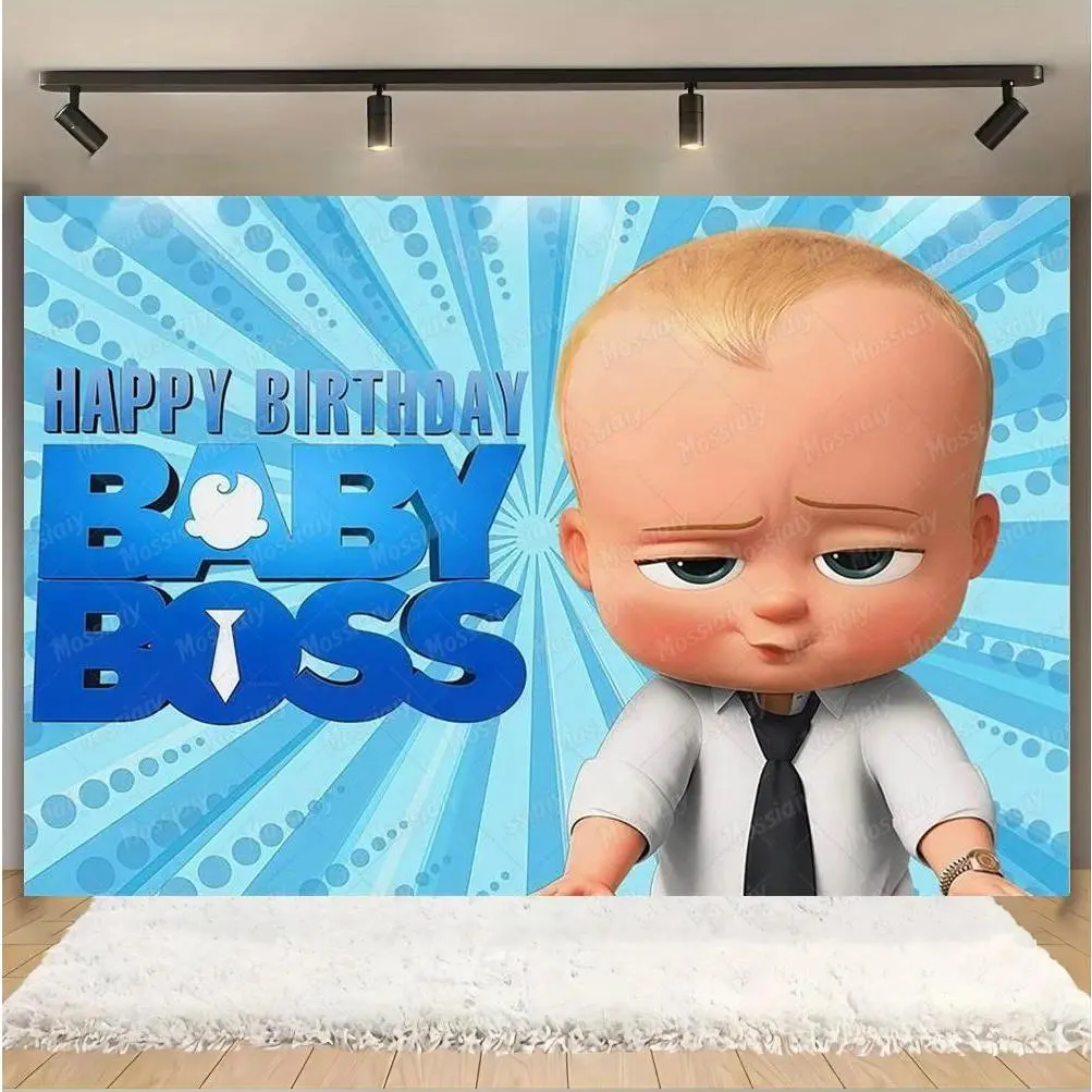 Boss Baby Blue Theme Backdrop Party Background Cloth, Cartoon Tapestry Wall Hanging Photography Background Premium Polyester Fabric, Baby Shower Decor, Birthday Celebration Setup, Photo Booth Prop, Studio Background, Party Event Decoration