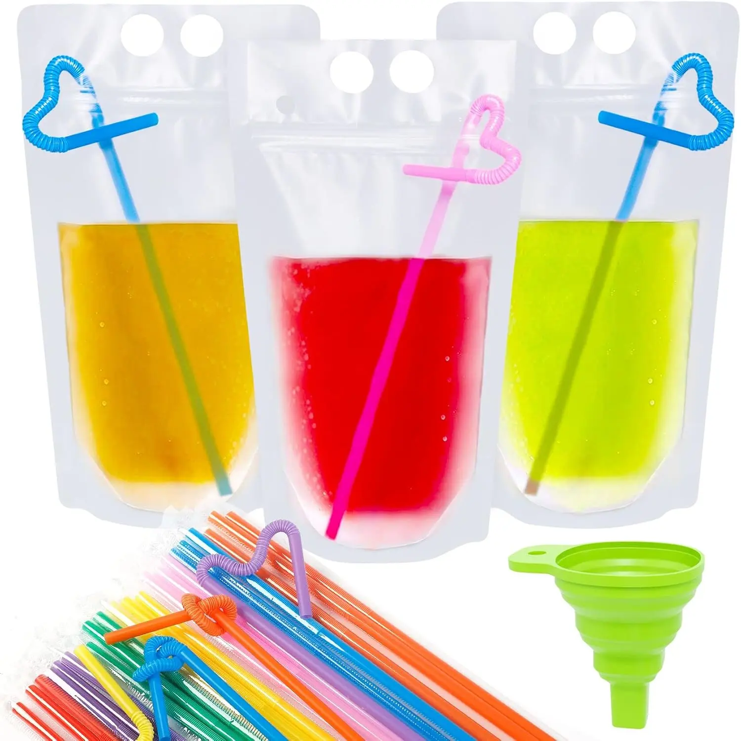 50 count Drink Pouches, Juice Pouches for Adults, , Reclosable Zipper Smoothie Bags for Cold & Hot Drinks with 50 Straws &  Funnel | Juice Bags for Adults, , Reclosable Zipper Smoothie Bags, for Cold and Hot Drinks