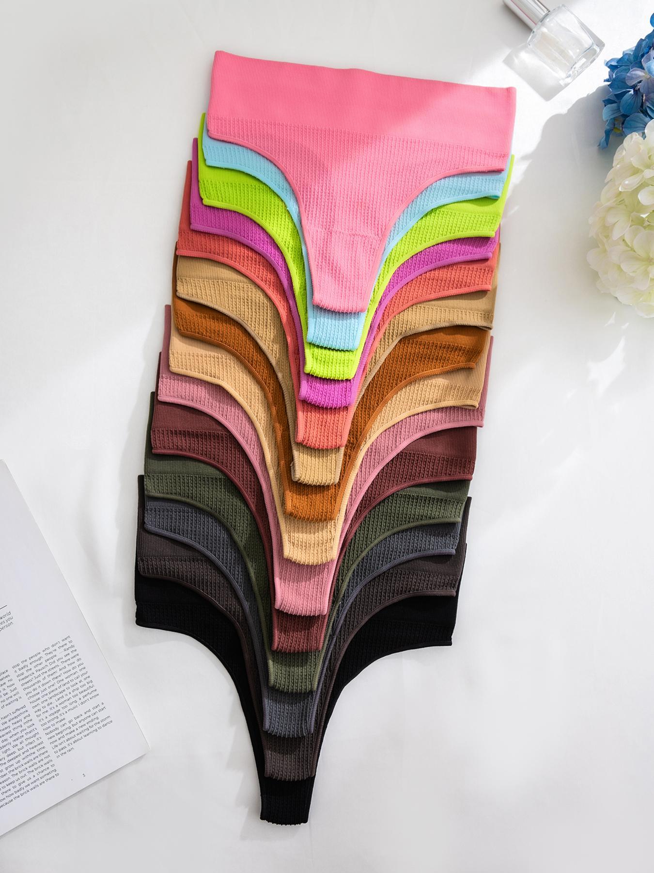 Women's Solid Color High Waist Thong, Pastel Soft Comfy Breathable Fit Seamless Nylon Panties for Daily Wear, Ladies Underwear for All Seasons