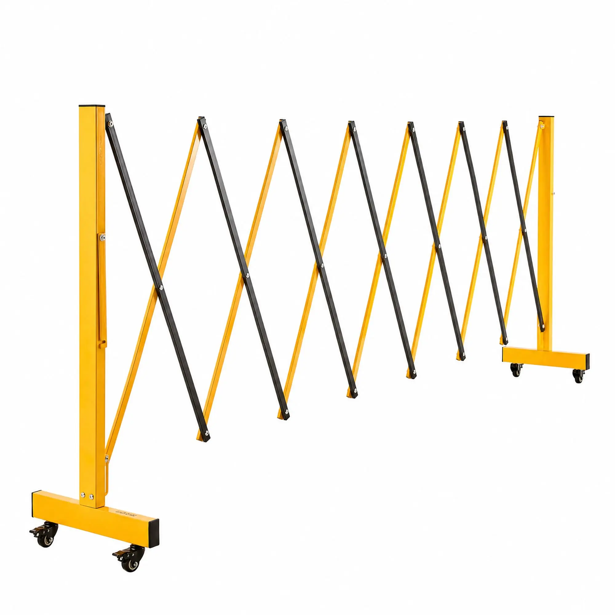8ft-16ft Expandable Metal Barricade Gate, Mobile Steel Driveway Fence, Heavy Duty Steel Build, 8ft Smooth Accordion Expansion, 360 Swivel Wheels, Modular Buckle