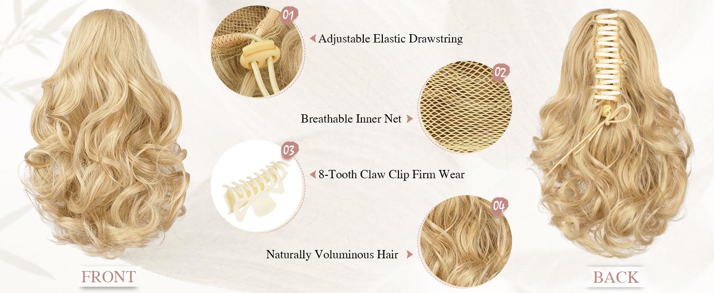 SOFEIYAN Ponytail Extension Claw Clip Ponytail Hair Extensions Long Curly Wavy Ponytail Fluffy Clip on Pony Tails Synthetic Hairpiece for Women