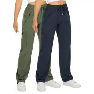 2 Pack Women'S Outdoor Long Pants with Zipper Pockets Cargo Pants Casual Trousers Quick Dry Breathable Moisture Wicking Fashionable Beautiful Elasticity Autumn