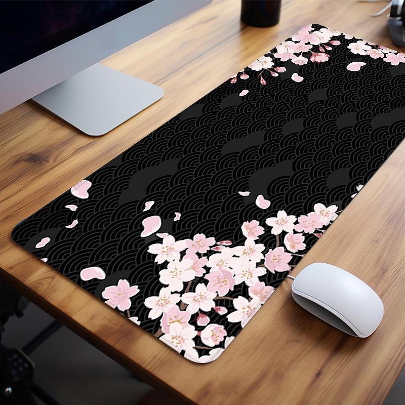 Cherry Blossom Pattern Mouse Pad, 1 Count Oversized Thickened Non Slip Rubber Base Mouse Mat for Office Laptop, Desk Pad Protector for Office and Home, Gaming Desk Accessory, Desktop Accessory