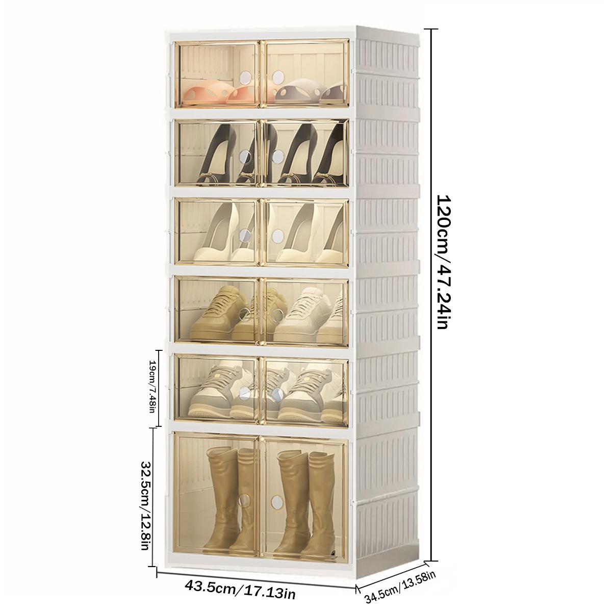 3/6/9-layer transparent storage box with no installation required, stackable and foldable shoe storage box with transparent door, plastic shoe box, easy to assemble.