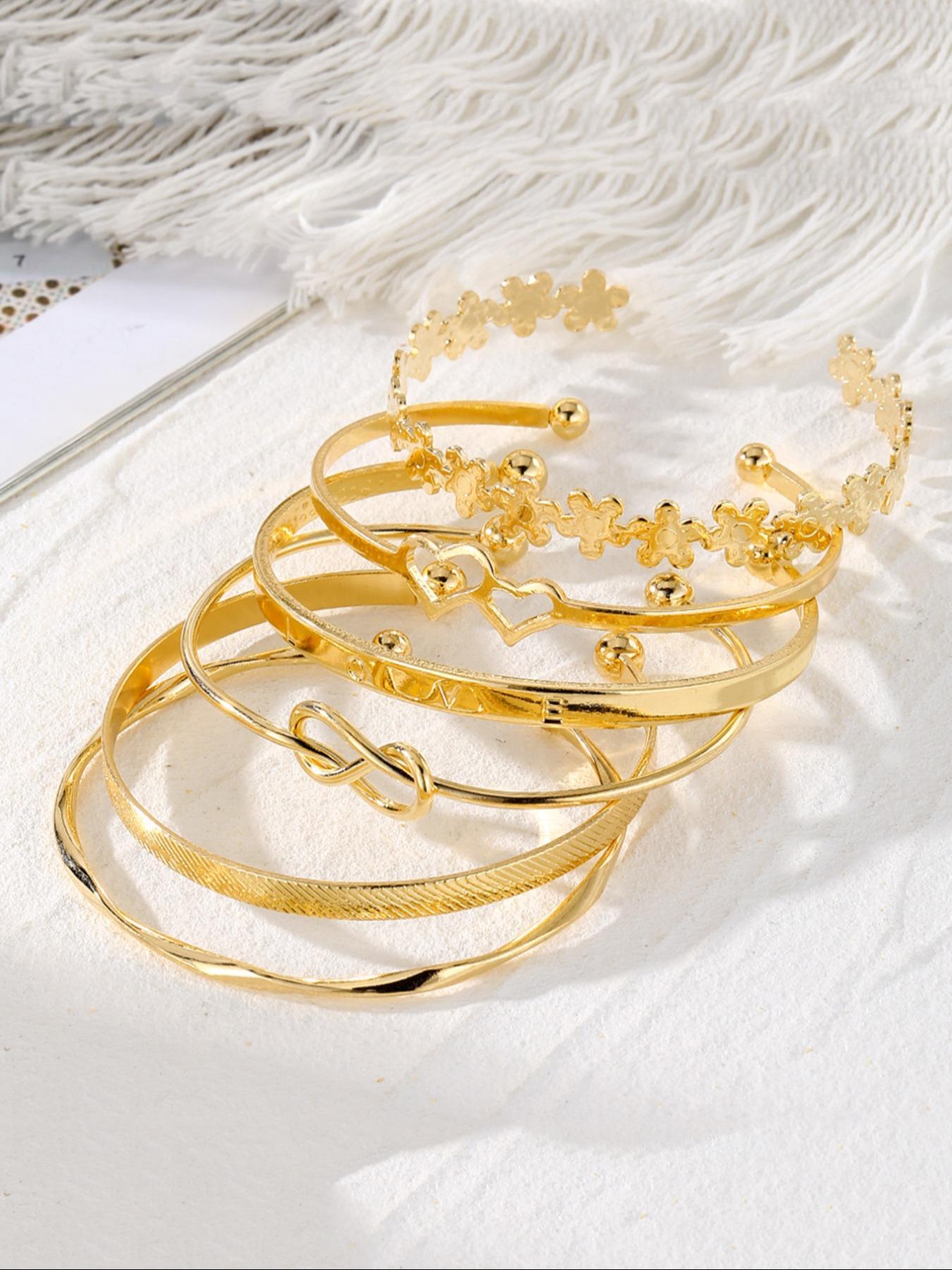 Vintage Knot & Flower Design Engraving Alloy Cuff Bangle (6pcs), Trendy Bangles, Fashion Jewelry for Party, Daily Clothing Decor, Trendy All-match & Exquisite Jewelry for Birthday Gift, Fashionable Bangle, Elegant Bangle, Bangles Bracelets