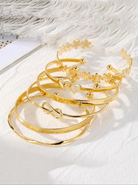 Vintage Knot & Flower Design Engraving Alloy Cuff Bangle (6pcs), Trendy Bangles, Fashion Jewelry for Party, Daily Clothing Decor, Trendy All-match & Exquisite Jewelry for Birthday Gift