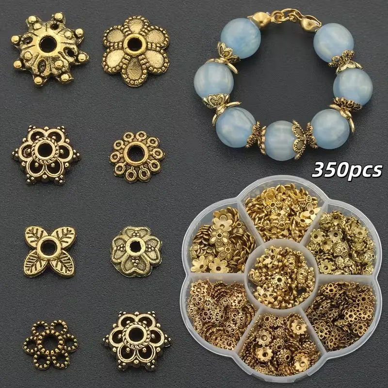 350pcs Flower Shape Spacer Beads, Zinc Alloy Petal Design, Ideal for Jewelry Making, DIY Bracelets & Earrings, Craft Supplies, DIY Beading Supplies