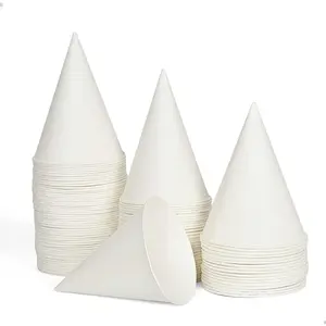 AQUEENLY 100 Snow Cone Cups, Wax Coated Leakproof Cone Paper Cups for Slush, Shaved Ice, Water - 6OZ, WhiteGift