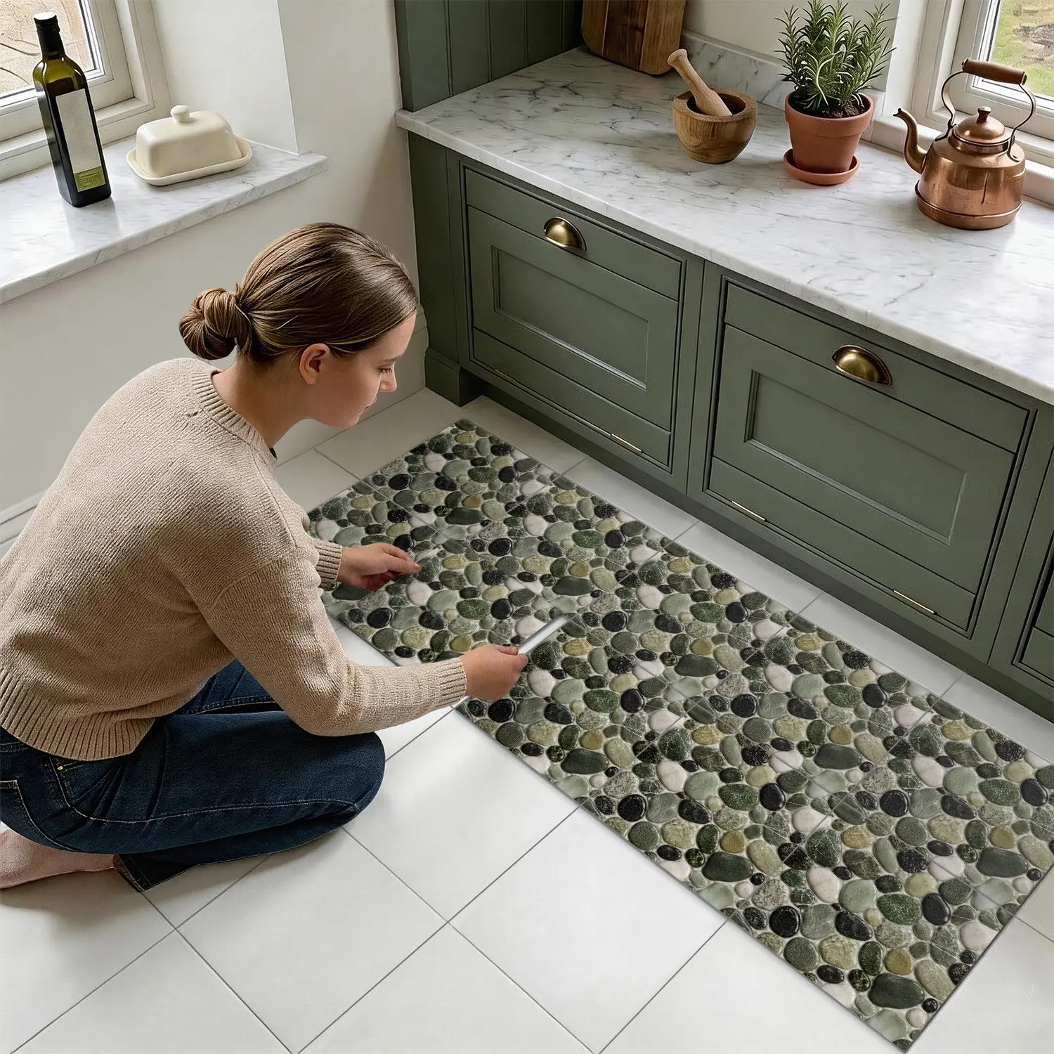 8/12 Self-Adhesive River Stone Pattern Floor Stickers, Non-Slip PVC Waterproof Durable, Suitable for Kitchen Bathroom Balcony