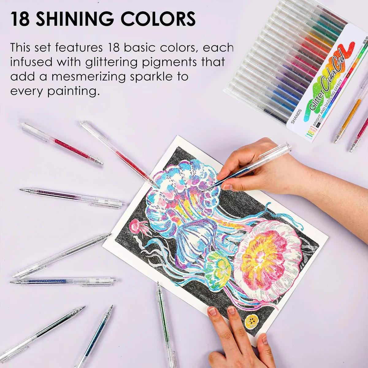 Glitter Gel Pen Set, 1.0mm Colorful Glitter Pen, Metallic Sparkle Pen, Colored Gel Pen for Handwriting Set, Notes and Markings, Students School Office Stationery