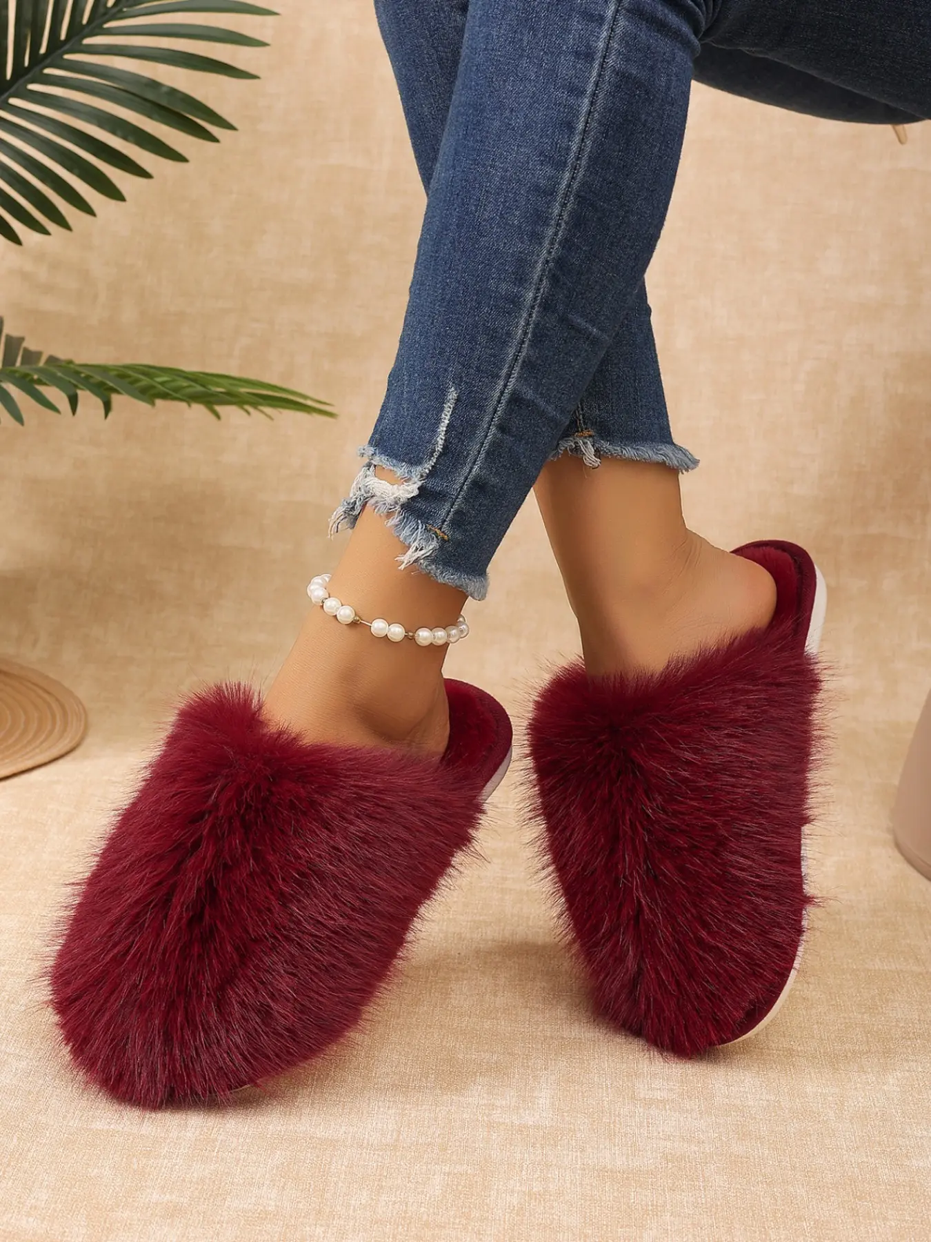 Luxurious Plush Artificial Fur One-Strap Slippers for Women, Open Heel Fuzzy Home Shoes, Comfortable Casual Footwear for All Seasons