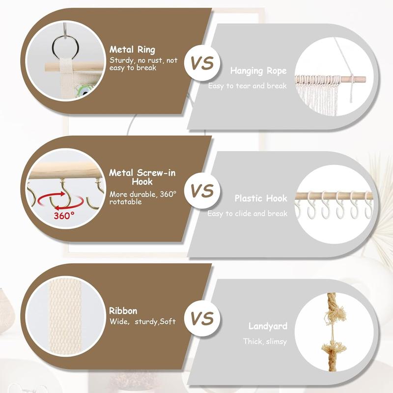 Headband Holder, 17x50in Bow Holder W/ 2 Mesh Pockets & 36 Metal Hooks, Bow Organizer for Girls Hair Clip Jewerly, Wall Hanging Hair Accessories Storage Hanger for Baby Toddler Nursery Decor(Beige)