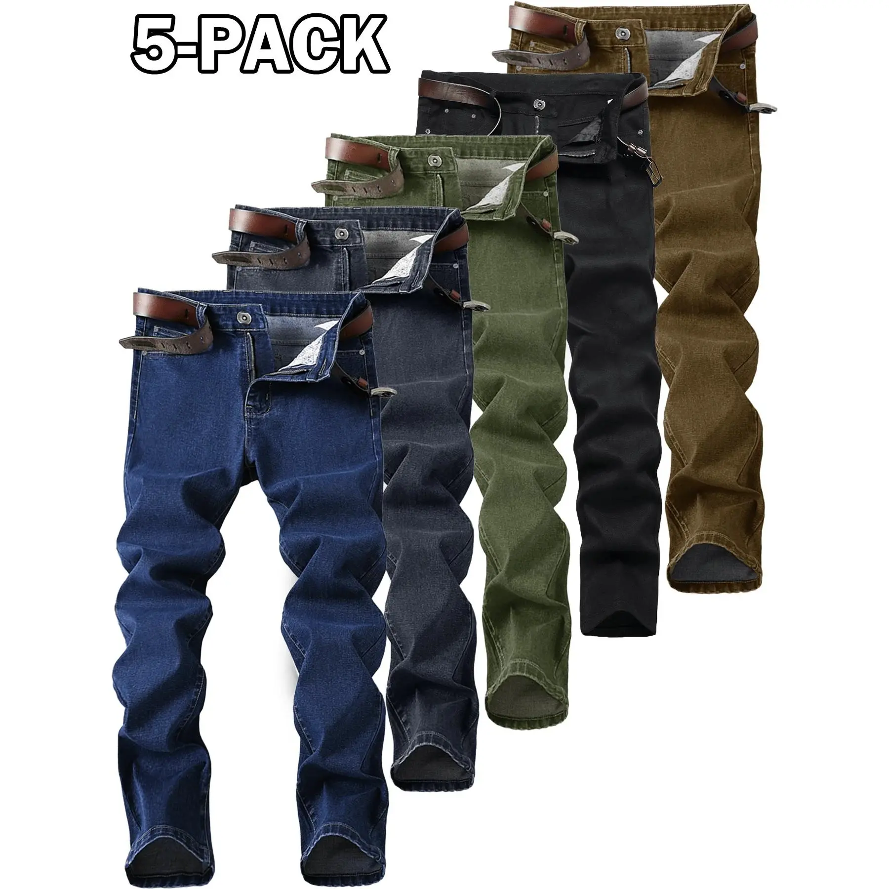 5-Pack Of Men's Versatile Solid Color Stretch Comfortable Jeans