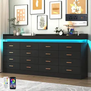 5/12/16 Drawer LED Dresser With USB Powered LED Lights/Charging Station| Modern Chest Of Drawers Storage Cabinet With Power Outout For Bedroom, Entryway