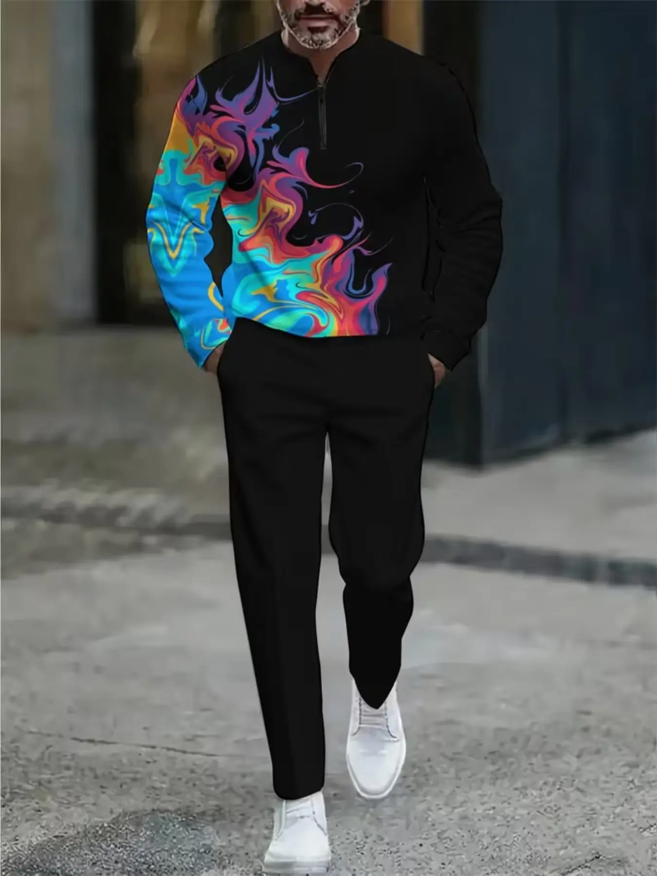 Men's Trendy Graphic Hoodie, Casual Loose-Fitting Sweatshirt, Spring & Fall Fashion, New Arrival Men's Clothing, Comfortable and Stylish