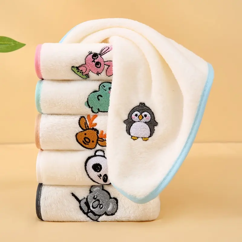 Super soft animal embroidery handkerchief, comfortable and absorbent versatile hand towel, must-have cartoon towel, bathroom supplies, household items