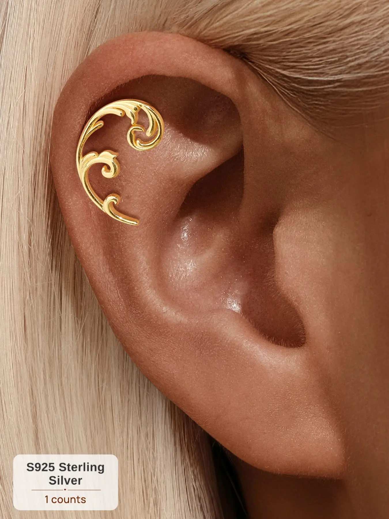 1Pc Waterproof S925 Silver Gold Flat Back Stud Earring, Non-Tarnish Hypoallergenic Y2K Bling Rhinestone Accessories, Earrings Jewelry, Tarnish Free Gothic Liquid Wave Smooth Cartilage Helix Piercing Bridal Wedding Party Gift