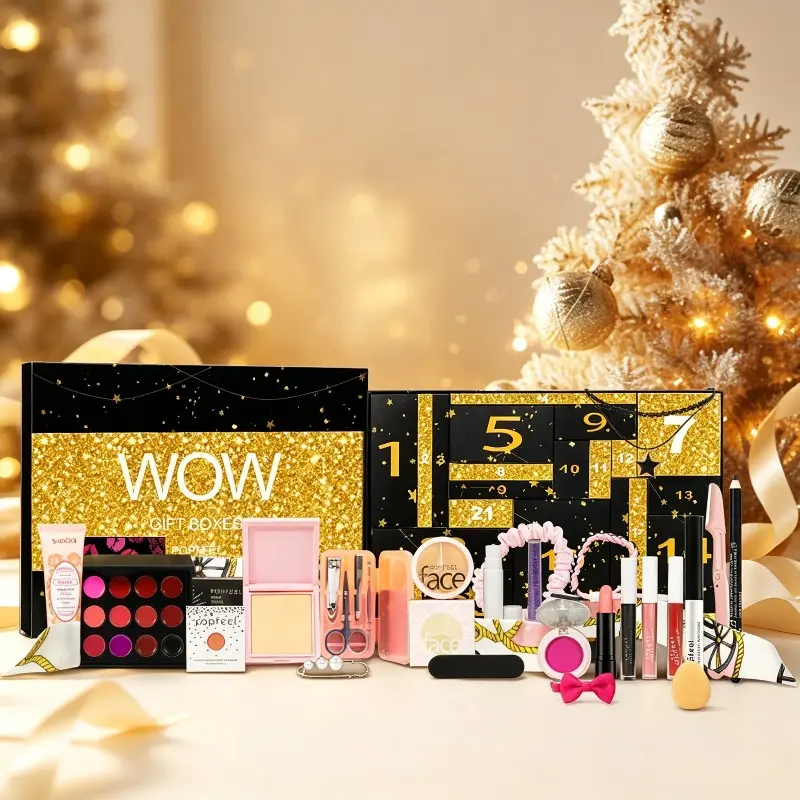 POPFEEL All-in-One Makeup Gift Set, Includes Multi-Color Eyeshadow Palette, Lip Gloss, Blush and Powder Puff, Comes with Hair Ties & Necklace Accessories, Versatile Makeup Kit for Girls, Ideal Gift for Birthday, Qixi Festival, Makeup Combo