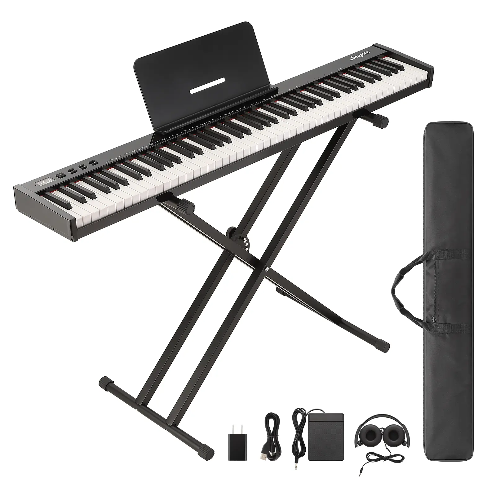 88 Key Keyboard Piano, Semi Weighted Electronic Digital Piano with Stand, Headphones, Sustain Pedal, Handbag, Bluetooth, USB MIDI for Beginners