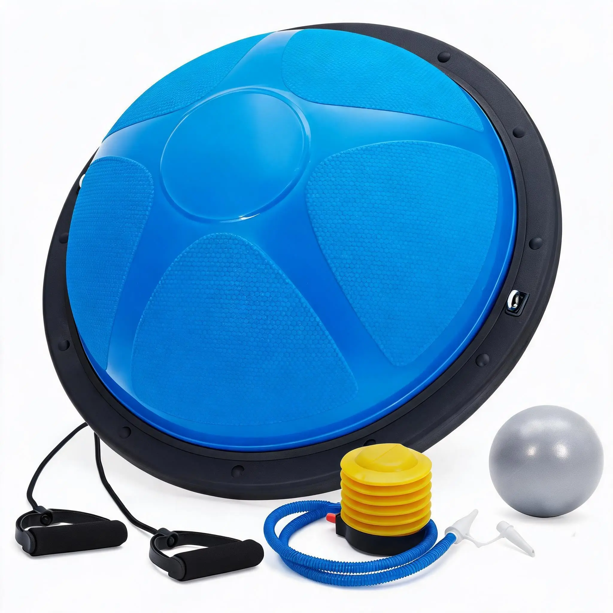Garvee 23 in (60 cm) Half Balance Ball with Nonslip Base, 1600 LBS Capacity, Inflatable Stability Trainer for Exercise, Yoga, Physio, Strength Training, Includes 2 Resistance Bands and Pump