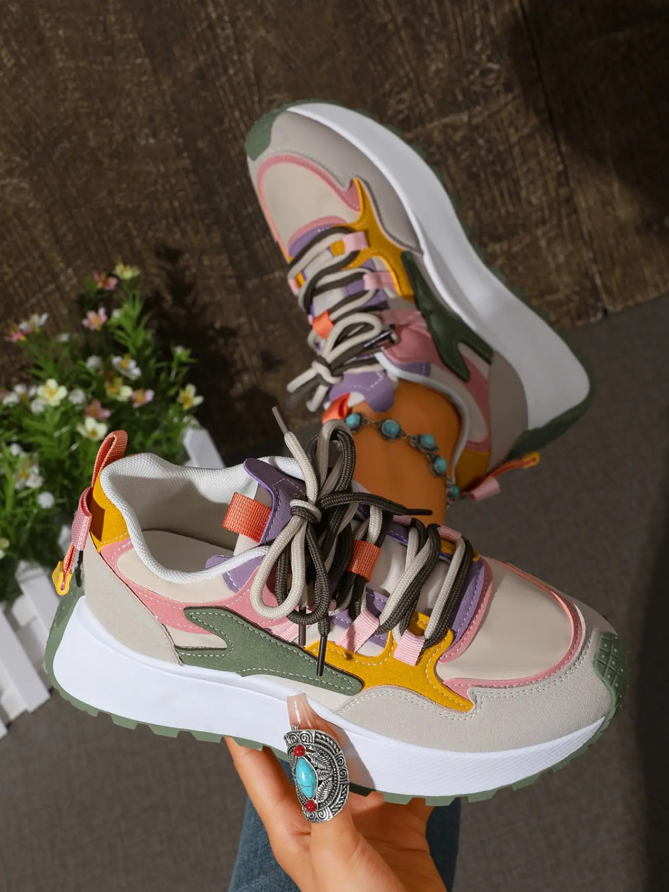Colorblock Thick Sole Casual Aggressive Shoes, Visual Impact, Leg-Lengthening, Anti-Slip Rubber Sole, Trendy Women's Shoes