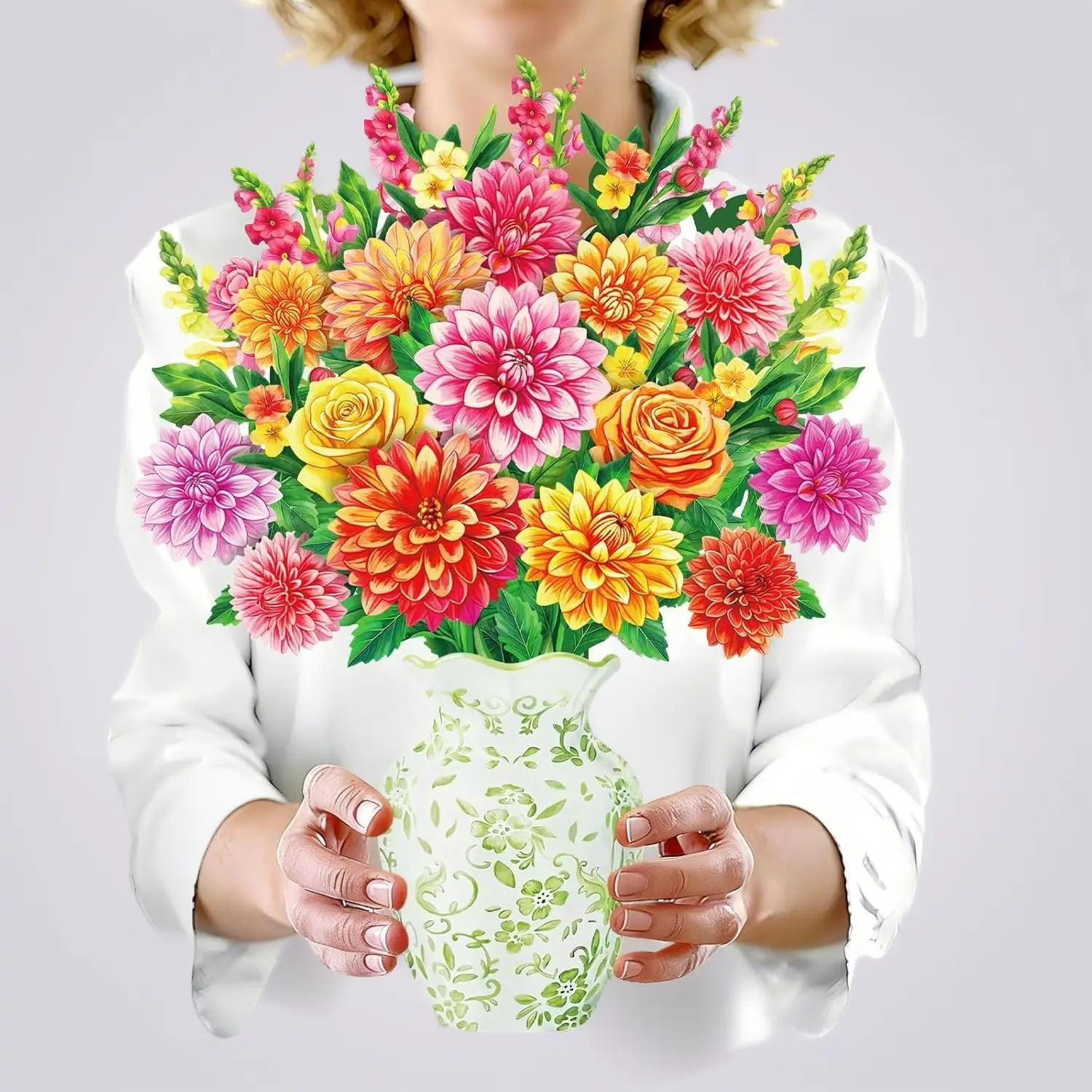 12-Inch Handmade Decorative Pop-Up 3D Paper Colorful Dahlia Bouquet - DIY-Friendly Spring Mom Gift, Decor for Mother's Day (Toys & Hobbies DIY Painting Supplies)