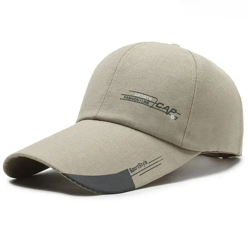 Men’s Baseball Cap Outdoor Sun Hat, Extended Brim Canvas UV Protection Cap, Lightweight Casual Fishing Hat, Letter Print Adjustable Sun Visor Hat for Hiking, Travel, Camping & Daily Wear