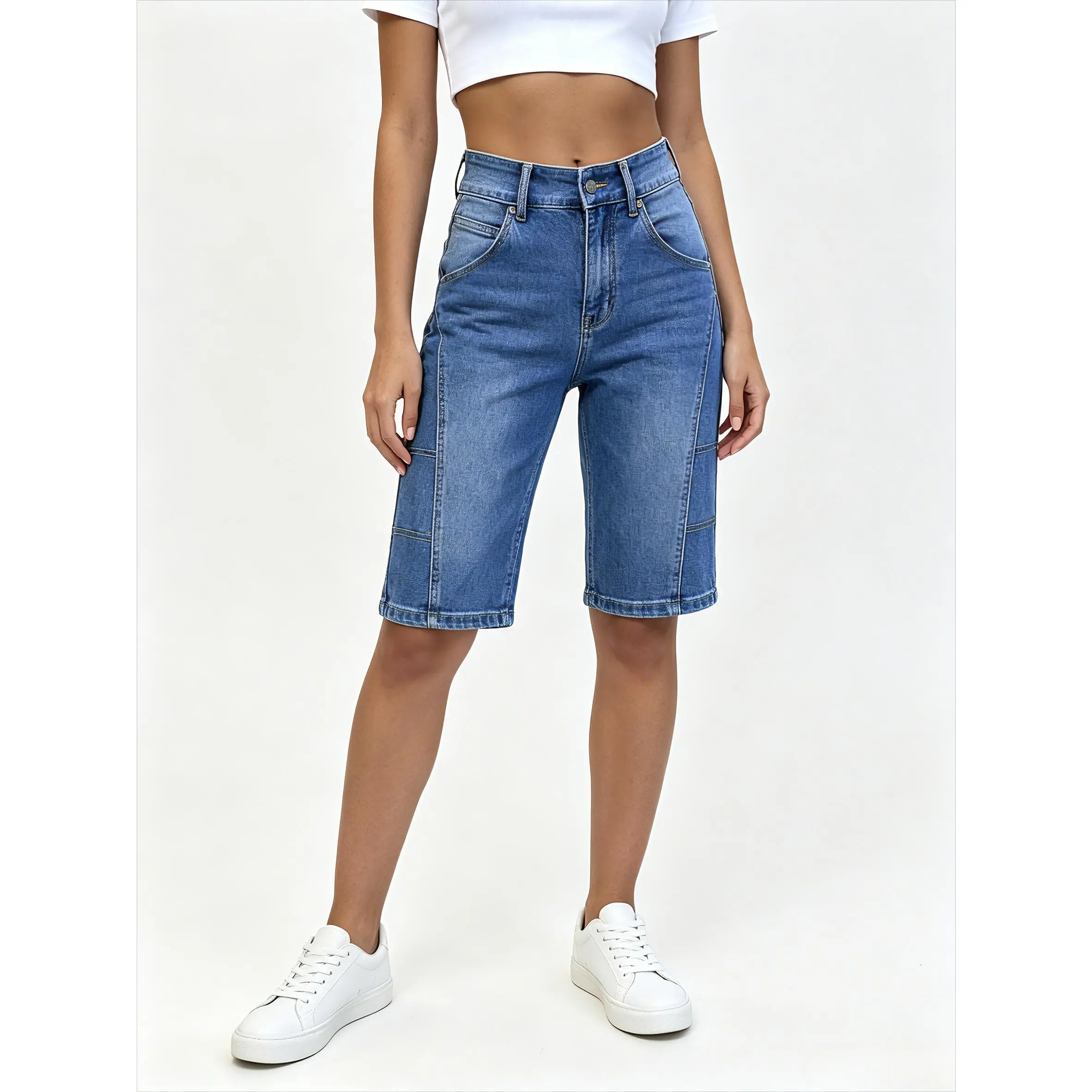 Women's Chic Denim Shorts, High-Waist Vintage Fit with Fringe Panels, Knee-Length 90s Bottoms for Party Wear, Shorts For Women, Curvy Clothing, Jeans Shorts