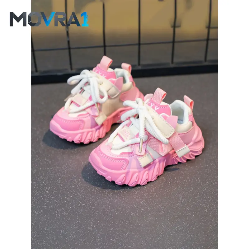 MOVRA1 Girls' Cute Fashion Casual Shoes, Waterproof PU Leather Sneakers, Trendy Trainers, Comfortable Lace-Up Dad Shoes All Seasons, School & Outdoor Use, Laces Trainers, Casual Trainer Footwear