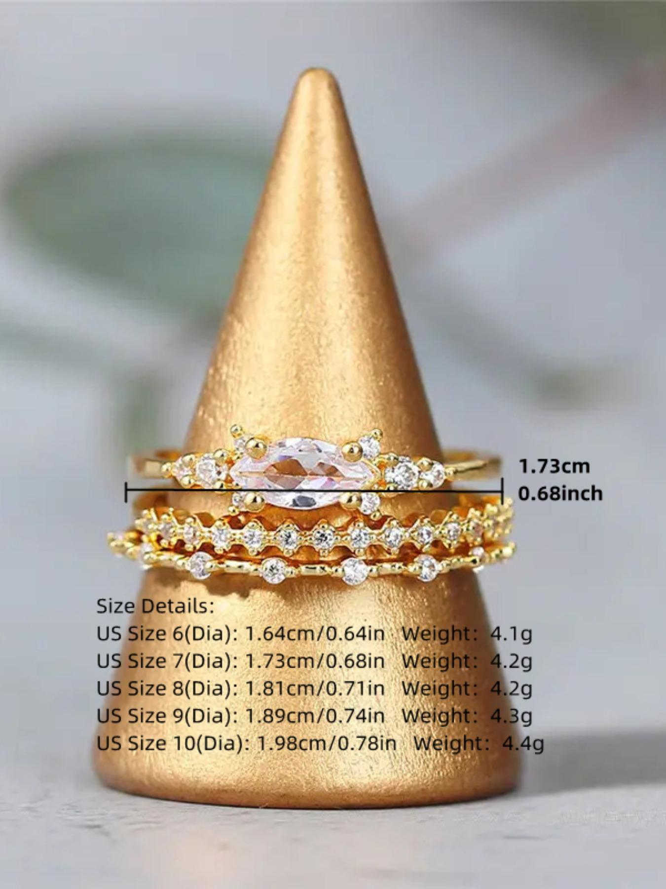 Women's Elegant Rhinestone Decor Promise Stack Rings, 3pcs/set Trendy Exquisite Engagement Rings, Chic Fashionable Jewelry As Gift for Women and Girls, Solitaire Stackable Rings