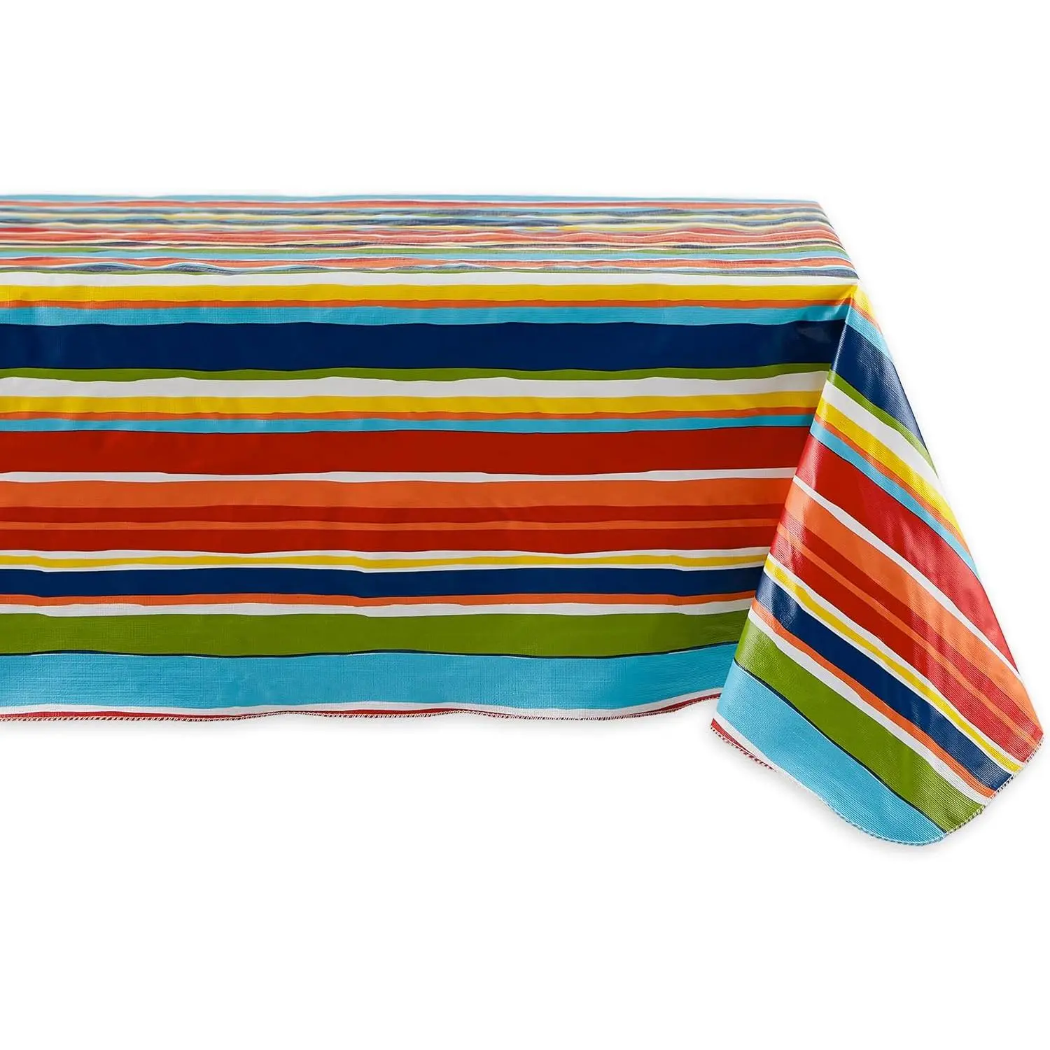 Vinyl Tabletop Collection Indoor/Outdoor Spill-Proof Flannel Backed Tablecloth, Rectangle, 60x84, Summer Stripe