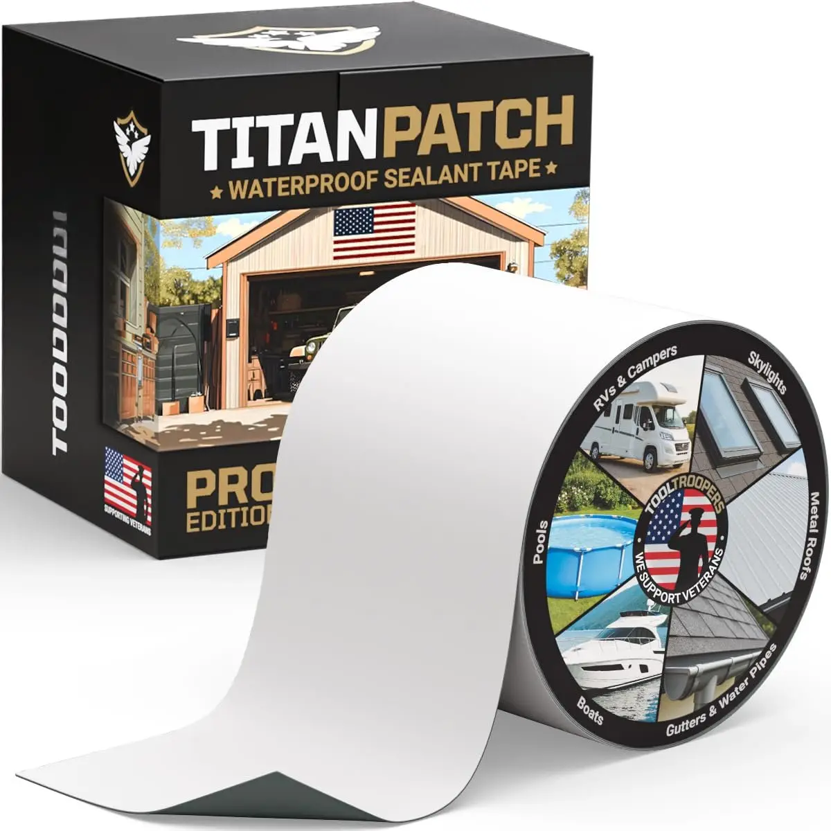 TITANPATCH PRO  Sealant Tape – White 4" x10' – Stops Leaks  & Stays Sealed for 15+  – Sticks to RVs, Roofs, Pools, , Gutters –  for Harsh Weather (-40°F to 190°F)